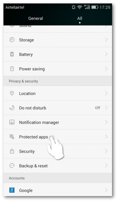  Select Protected apps under Privacy & Security