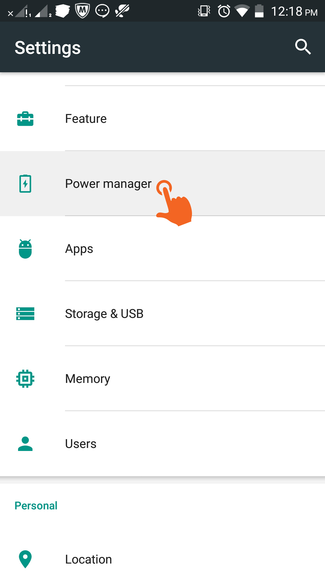 Tap on 'Power manage'