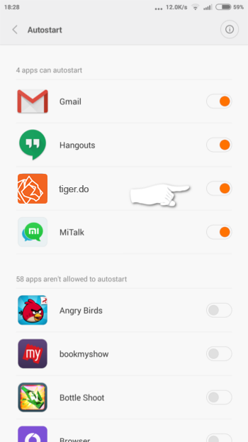 tiger.do should be visible under apps can autostart